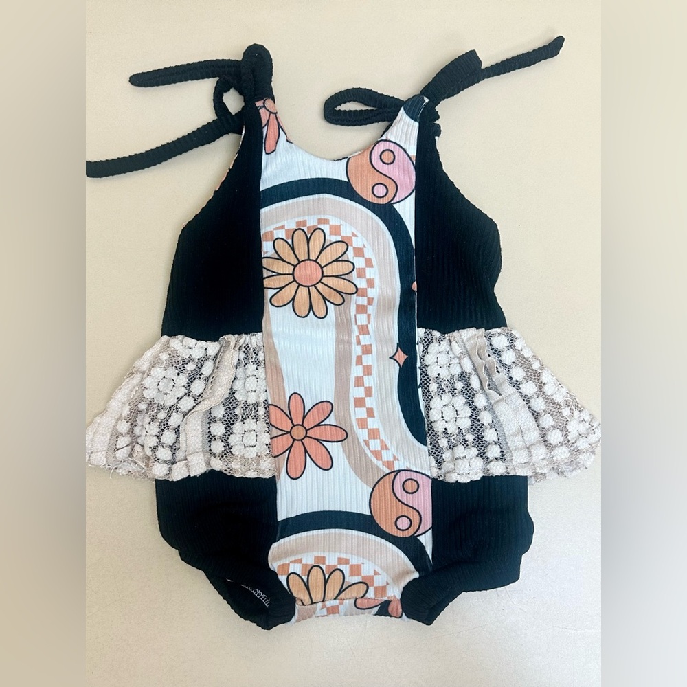 Floral Patterned Romper with Lace Accents
